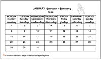 Monthly 2018 calendar for primary schools