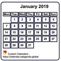 Monthly 2019 mini white calendar