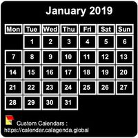 Monthly 2019 mini black calendar