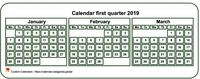 2019 quarterly mini white calendar