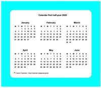 2020 half-year calendar with border