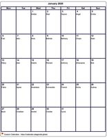 Calendar monthly 2020 blank