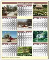 2021 half-year calendar with a different photo each month