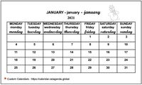 Monthly 2021 calendar for primary schools