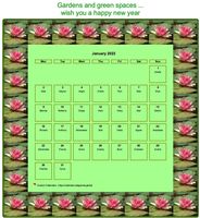 Calendar December 2023 water lily patterns