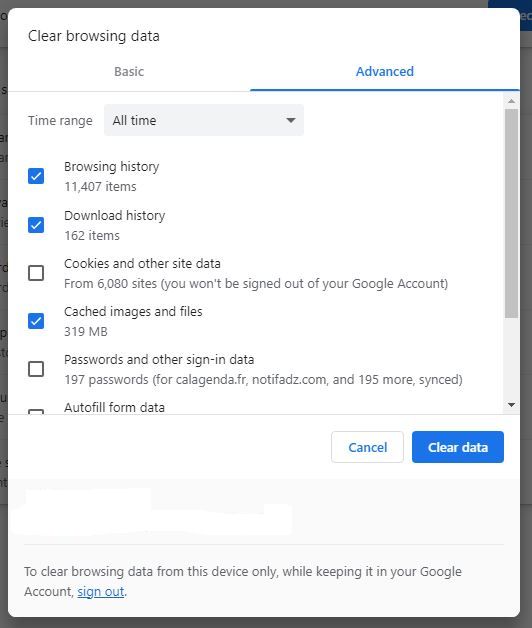 Deleting private data, cookies, passwords, with Google Chrome