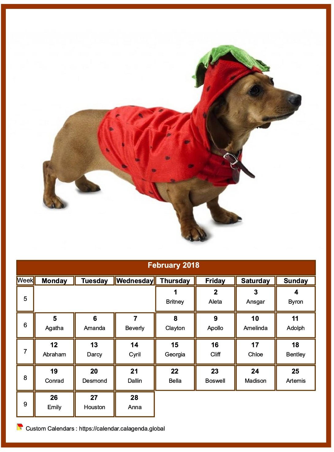 Calendar February 2018 dogs