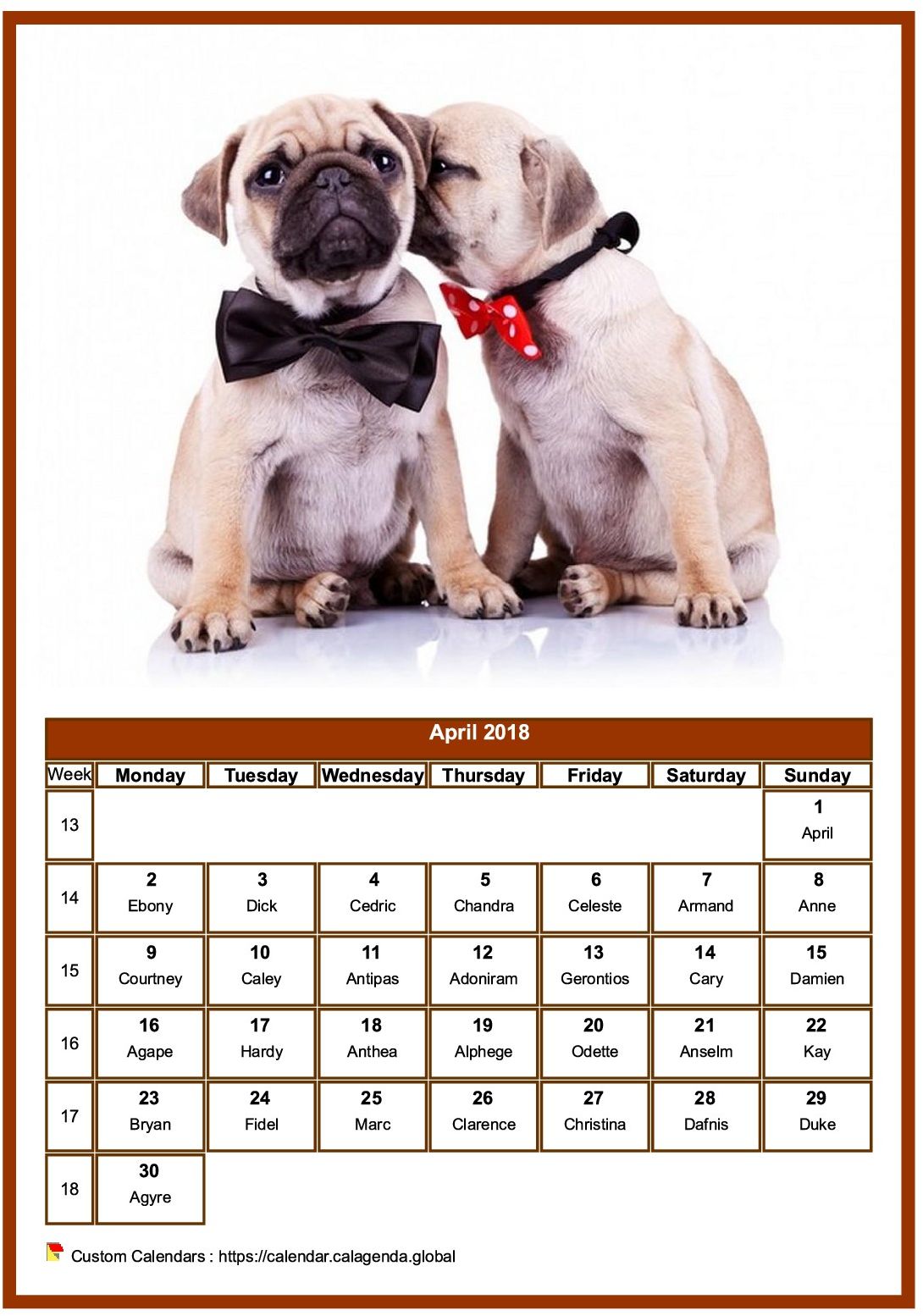 Calendar April 2018 dogs
