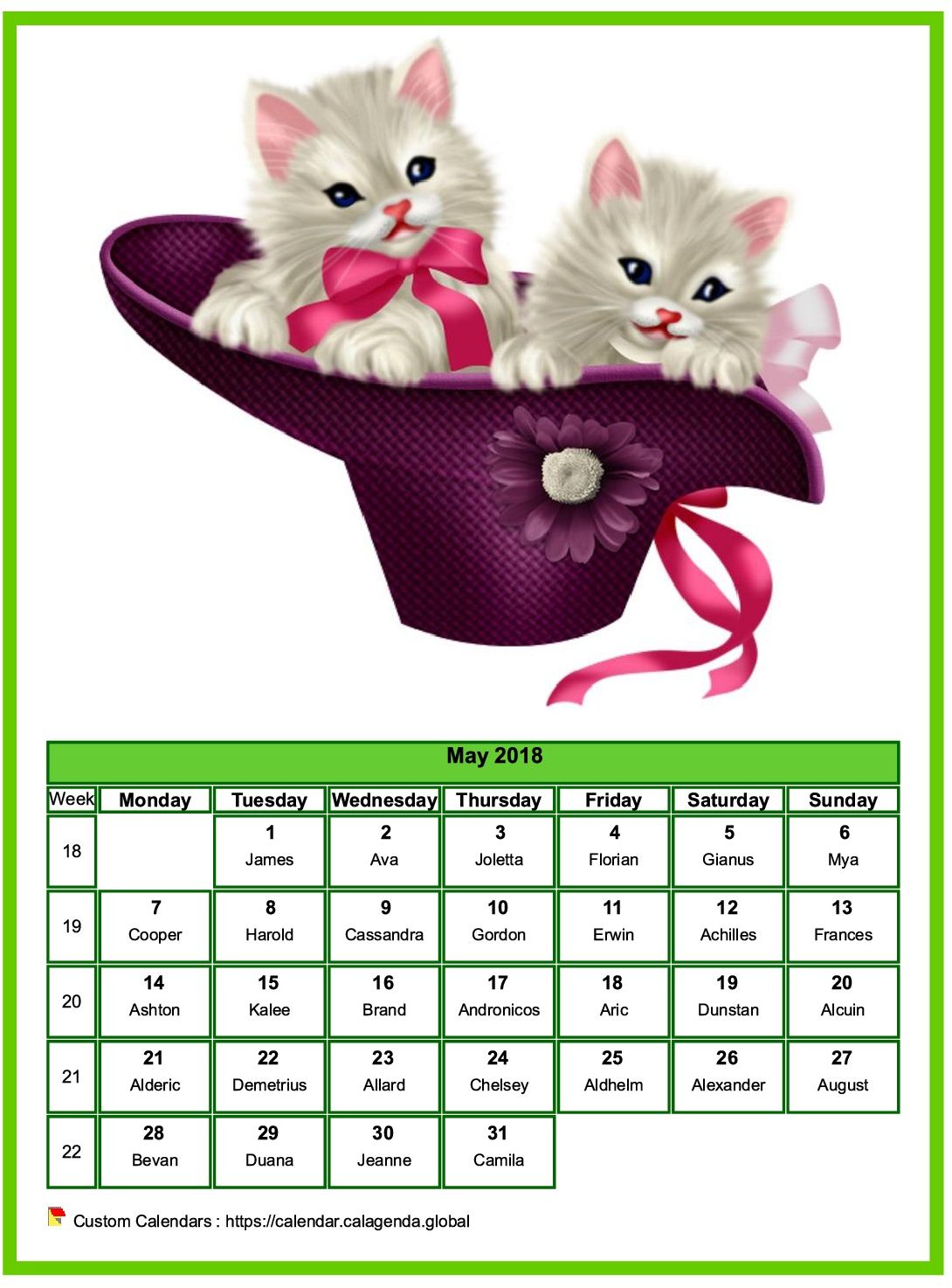 Calendar may 2018 cats