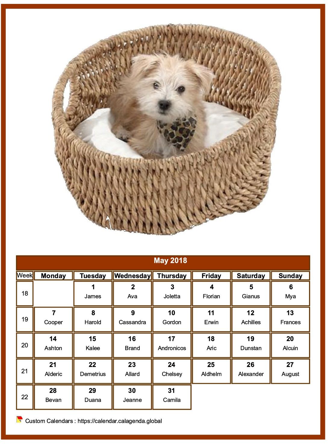 Calendar May 2018 dogs