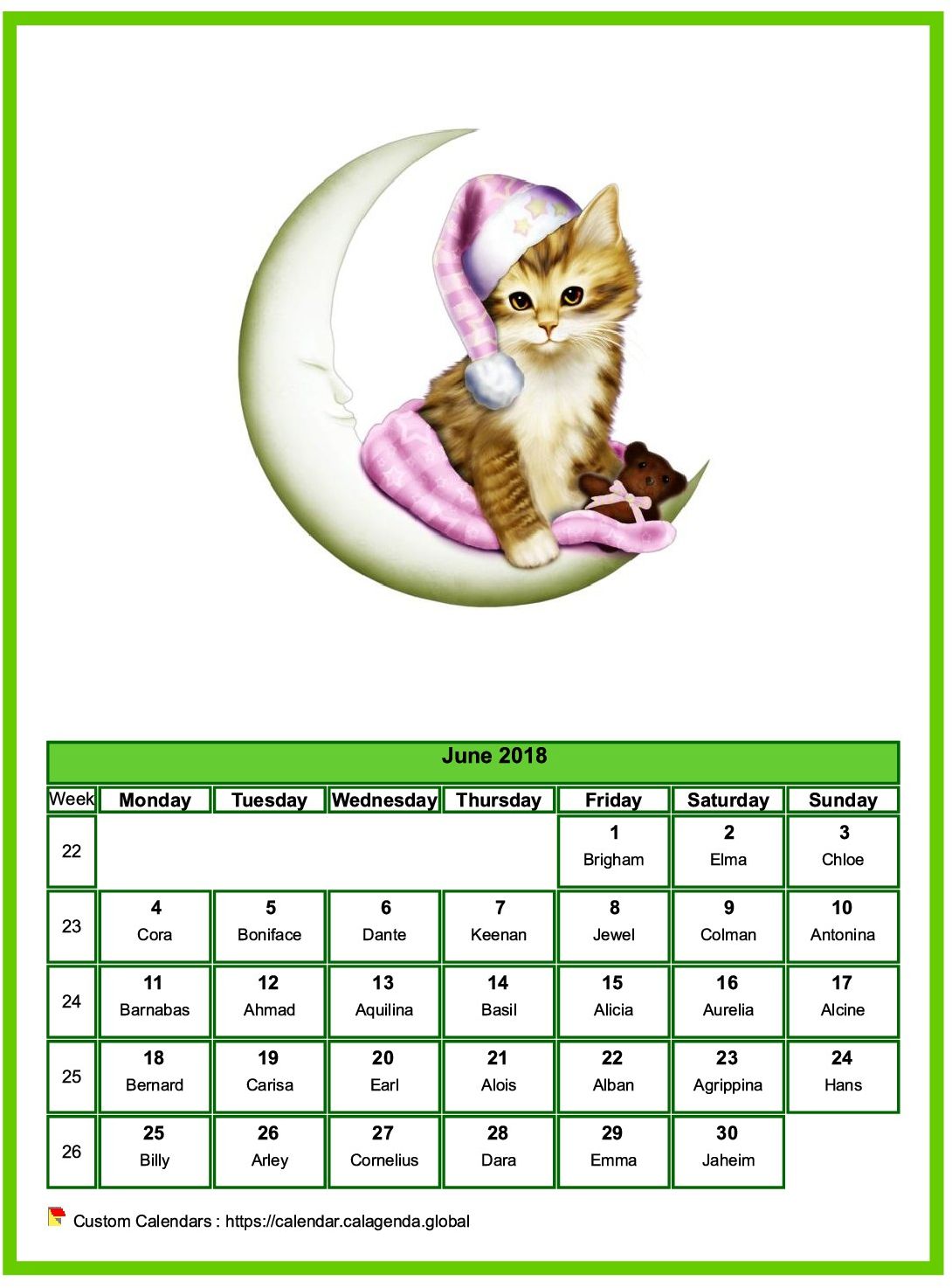 Calendar June 2018 cats