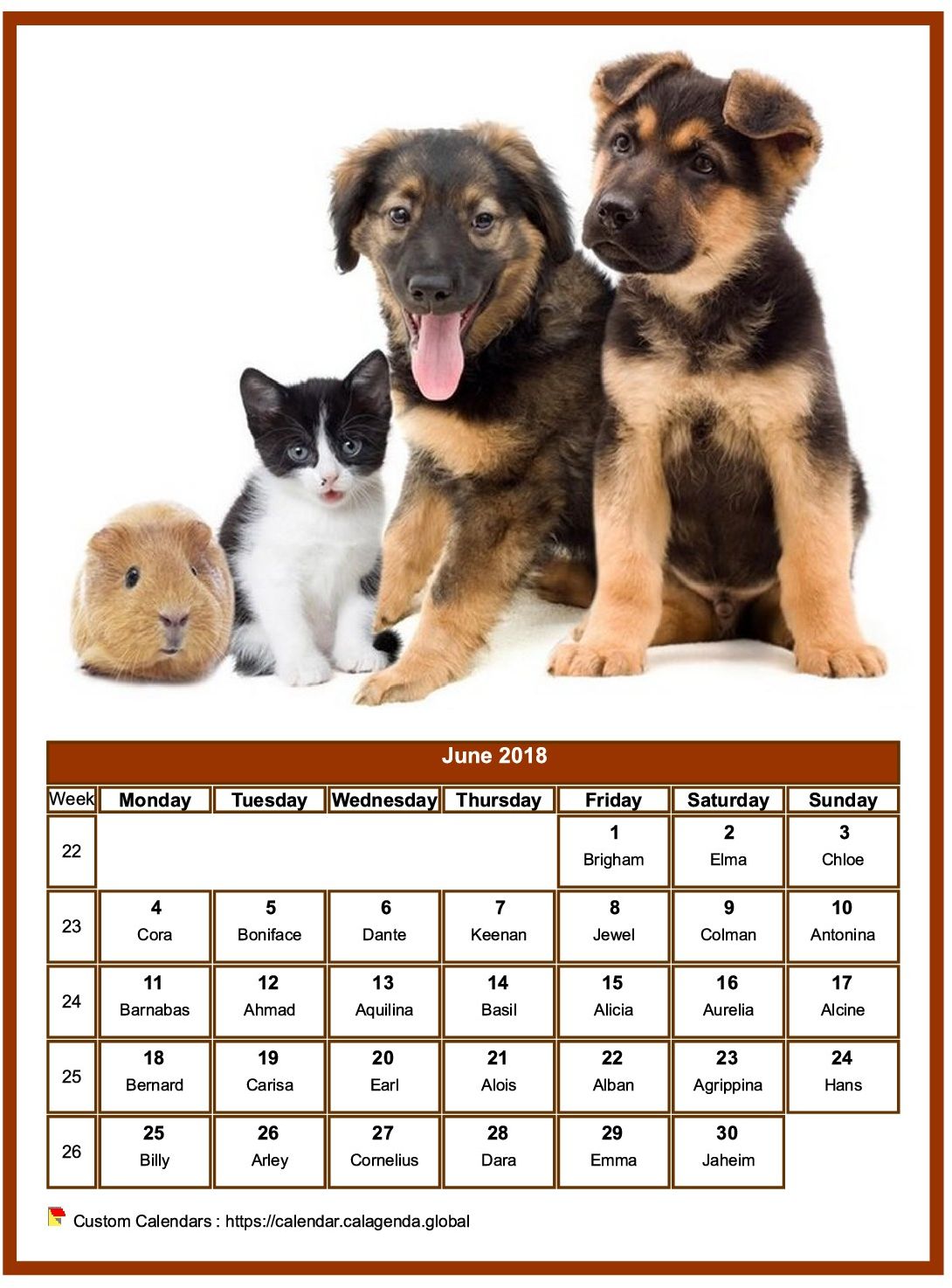 Calendar June 2018 dogs