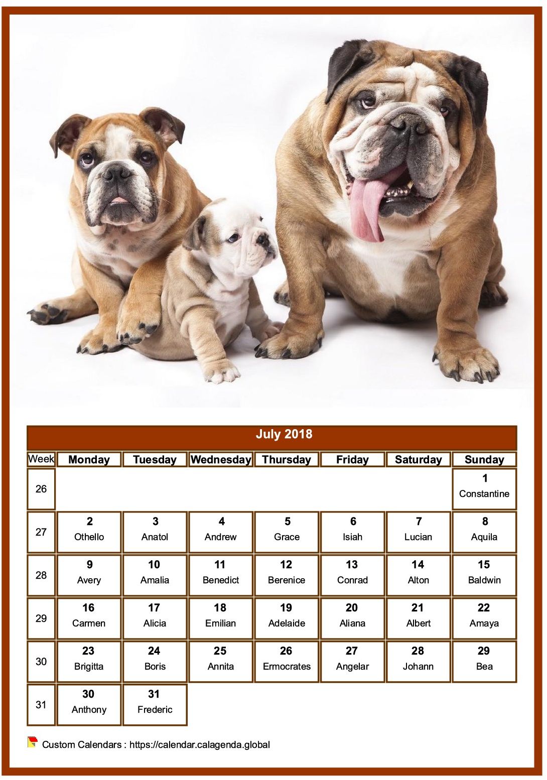 Calendar July 2018 dogs