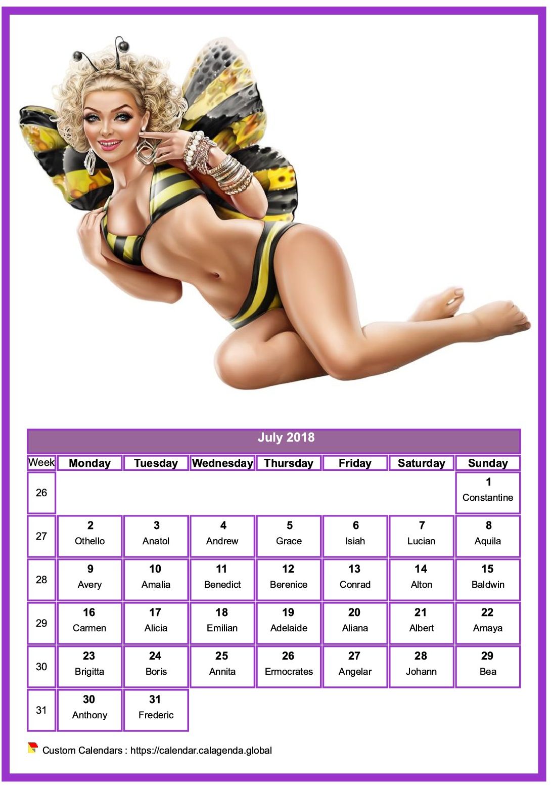 Calendar July 2018 women