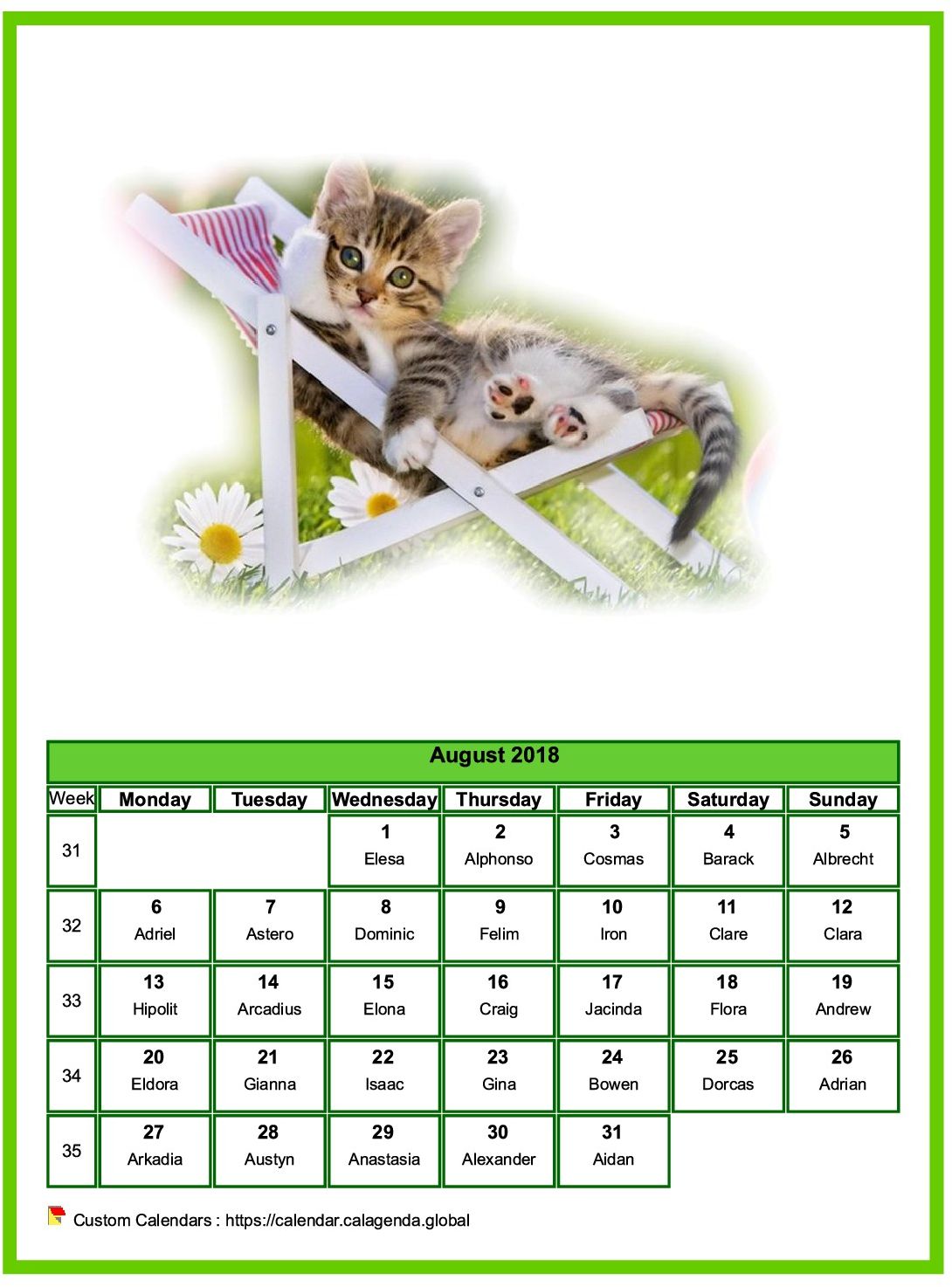 Calendar August 2018 cats