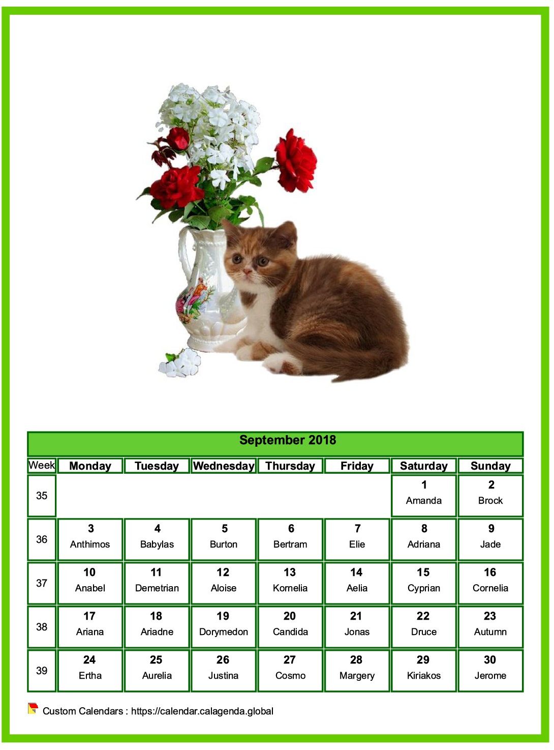 Calendar September 2018 cats