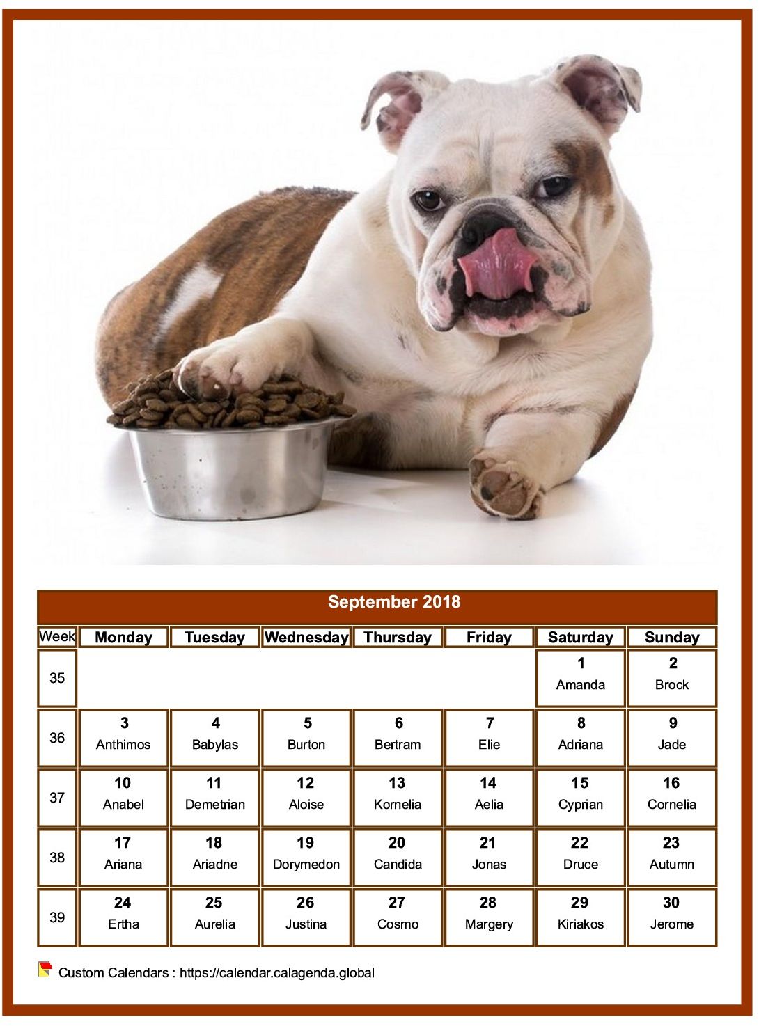 Calendar September 2018 dogs