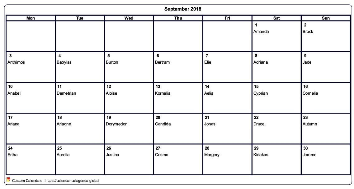 Calendar September 2018 to print blank
