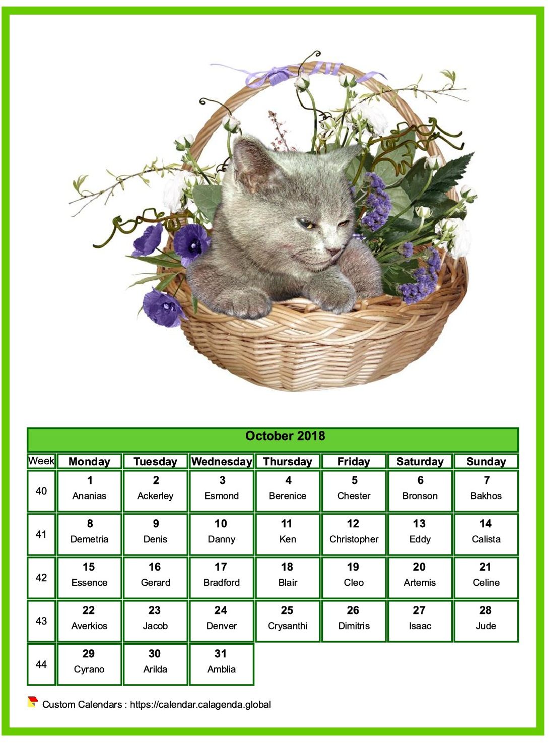 Calendar October 2018 cats