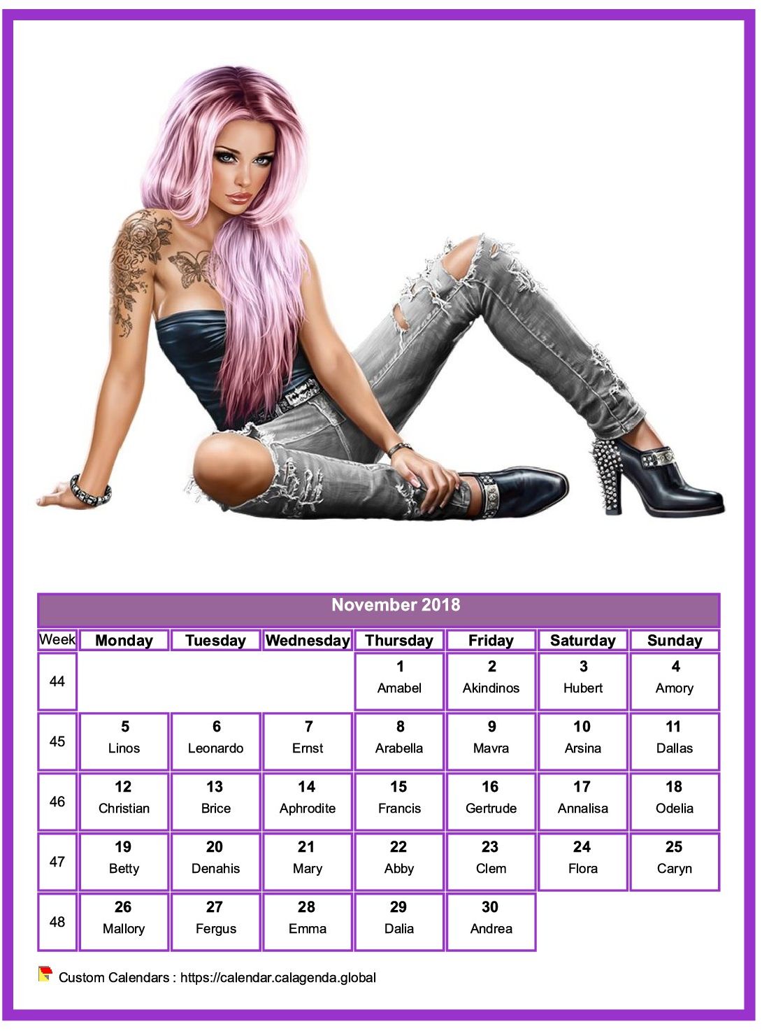 Calendar November 2018 women