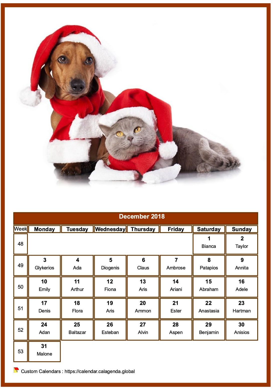 Calendar December 2018 dogs