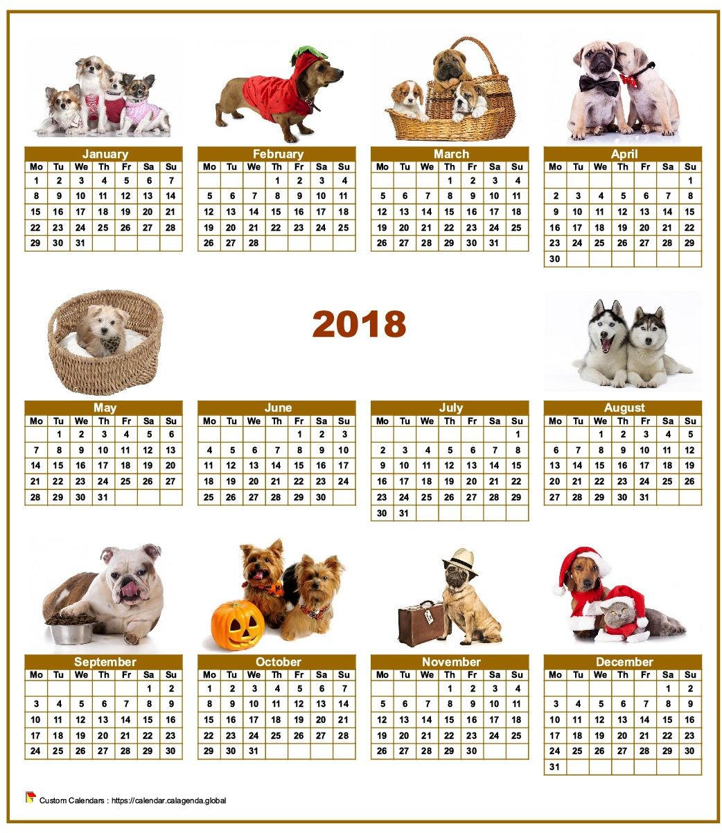 Calendar 2018 annual special 'dogs ' with 10 photos