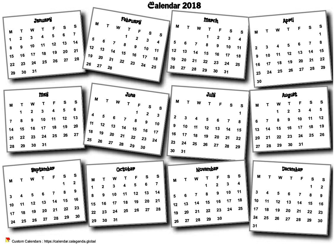 Calendar 2018 annual 3D pell-mell
