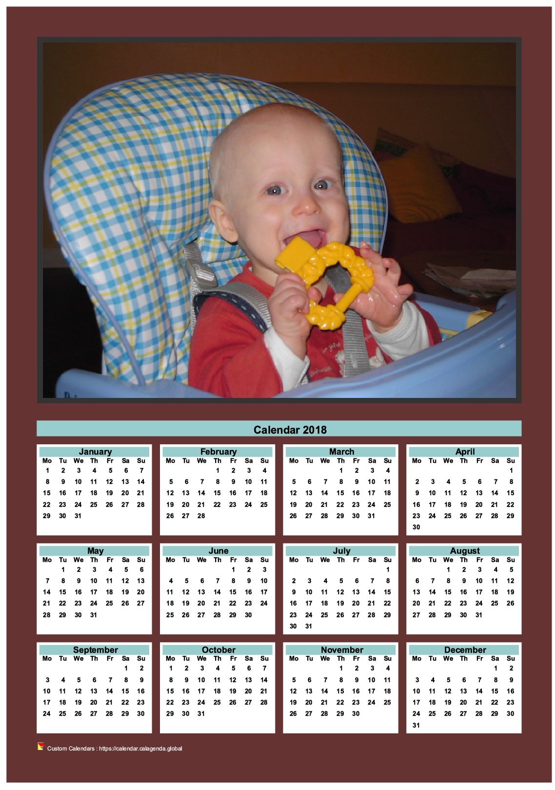 Calendar 2018 annual to print with family photo
