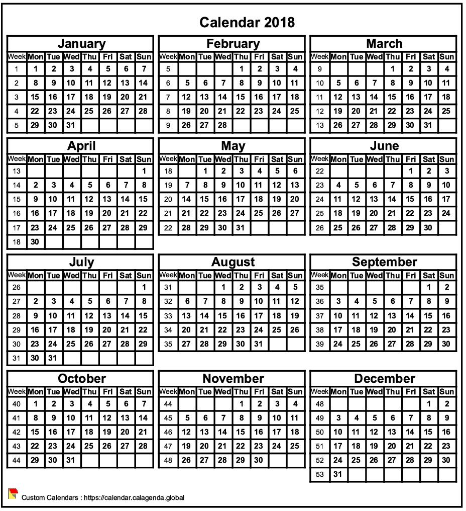 Calendar 2018 format portrait