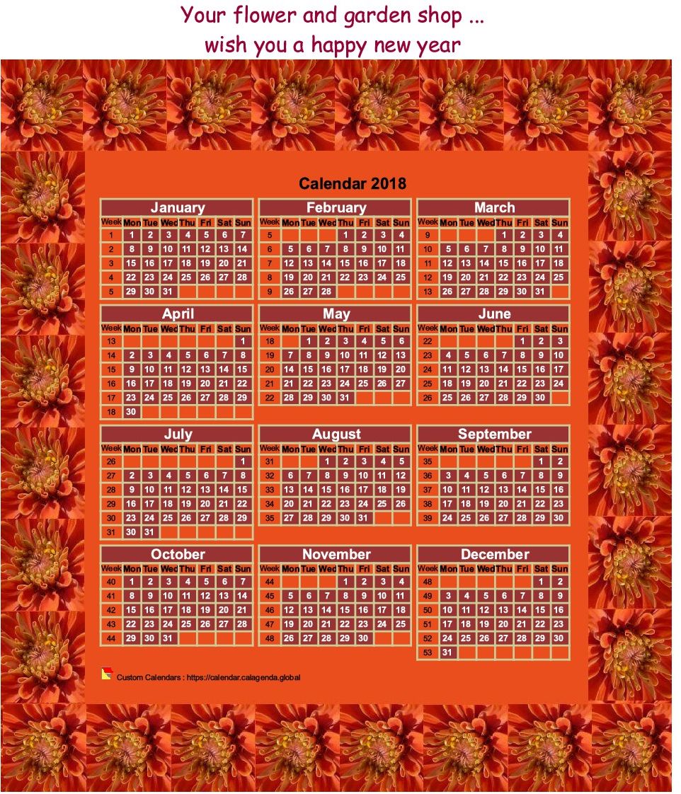 Calendar 2018 annual to print, 3 columns, 4 lines