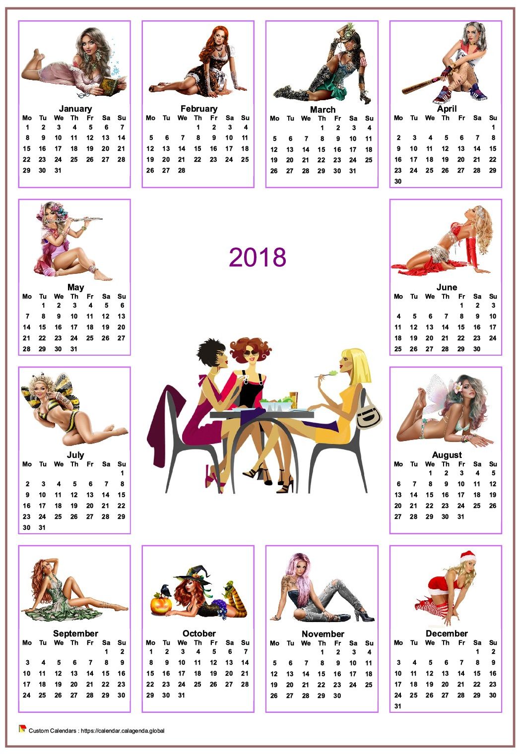  2018 annual calendar tubes women