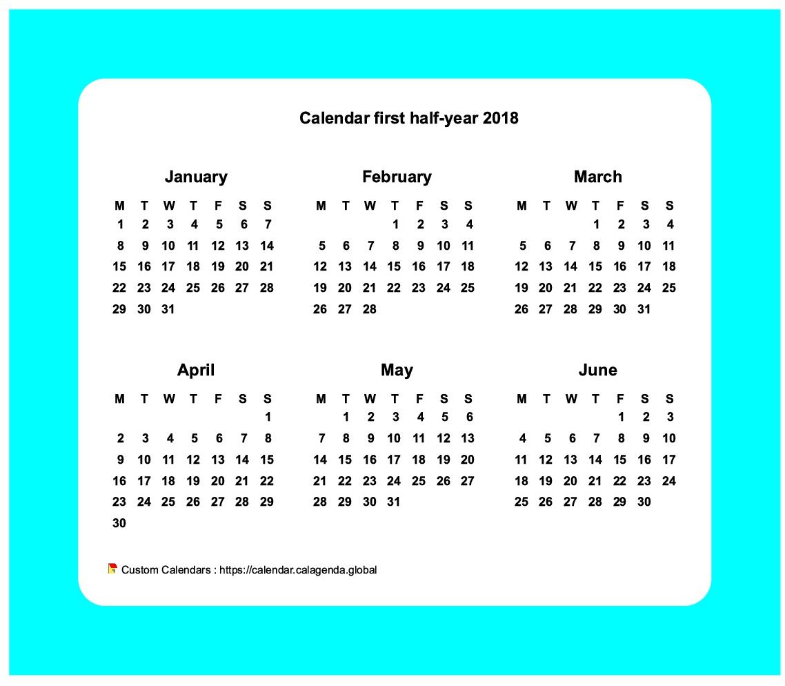 Calendar 2018 half-year with border