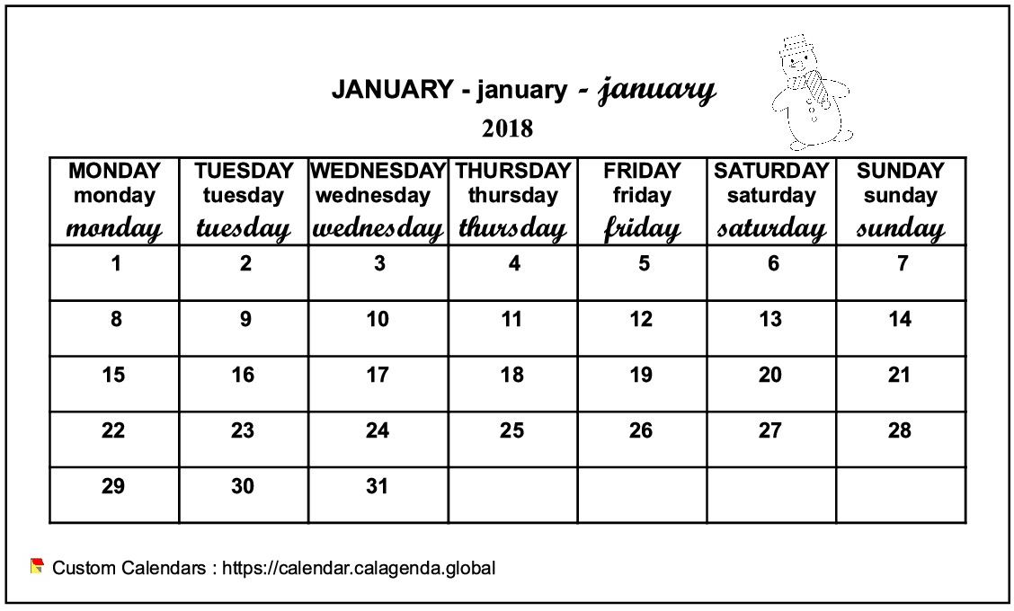 Calendar monthly 2018 maternal and primary school