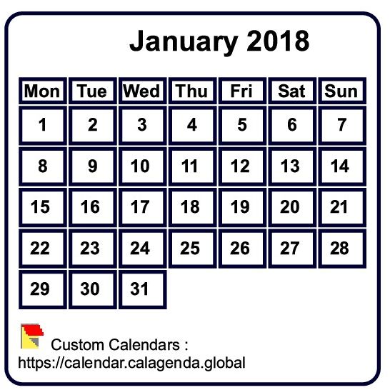 Calendar monthly 2018 to print, white background, tiny size, pocket size, special wallet