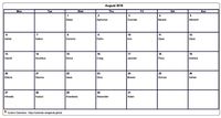 2018  calendar August blank format landscape