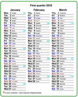 2018 quarterly style calendar in columns