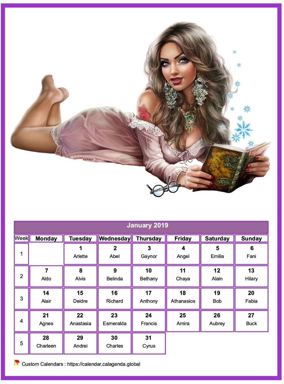 Calendar January 2019 women