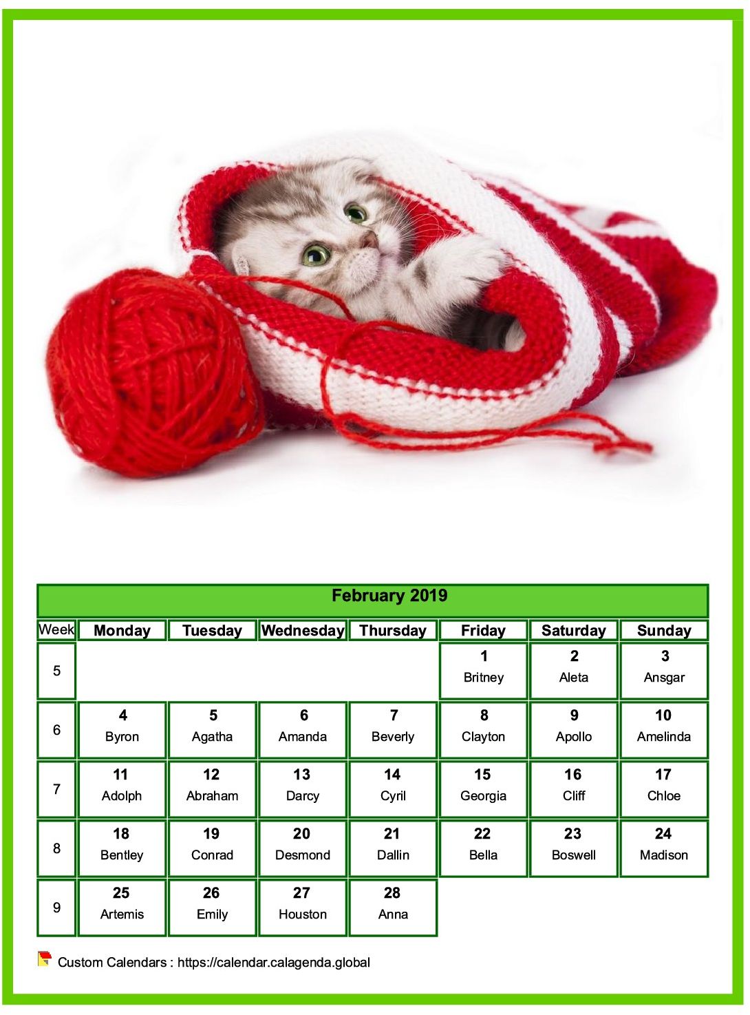 Calendar February 2019 cats