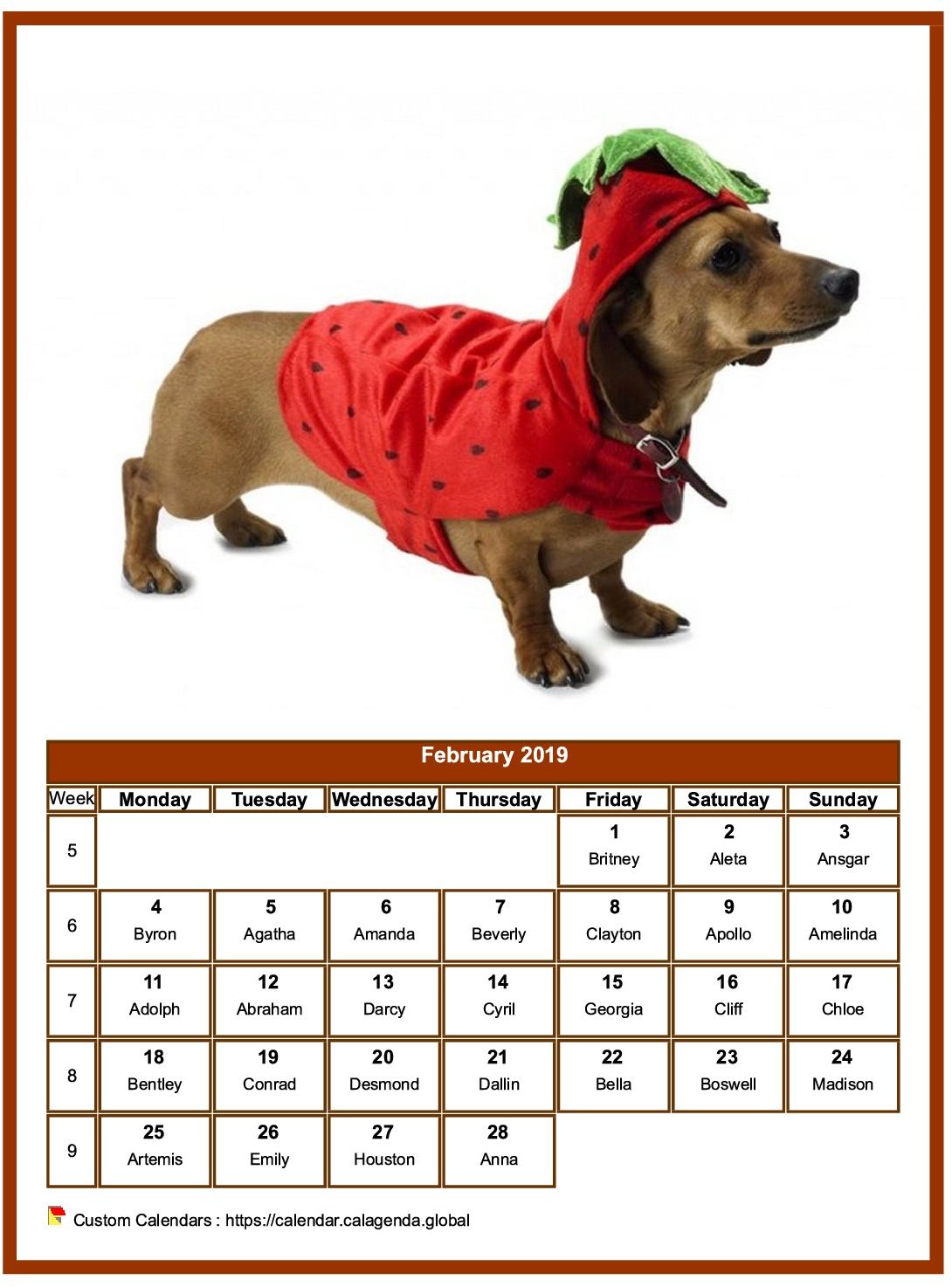 Calendar February 2019 dogs
