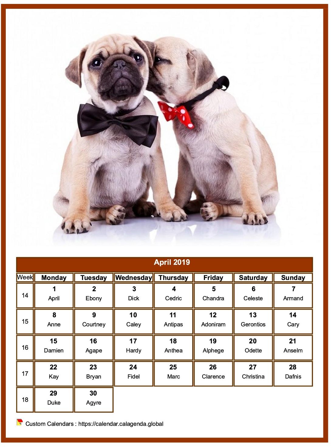 Calendar April 2019 dogs