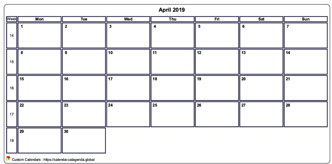 Calendar April 2019
