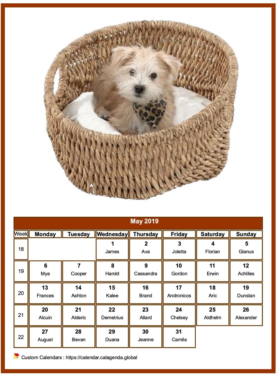 Calendar May 2019 dogs