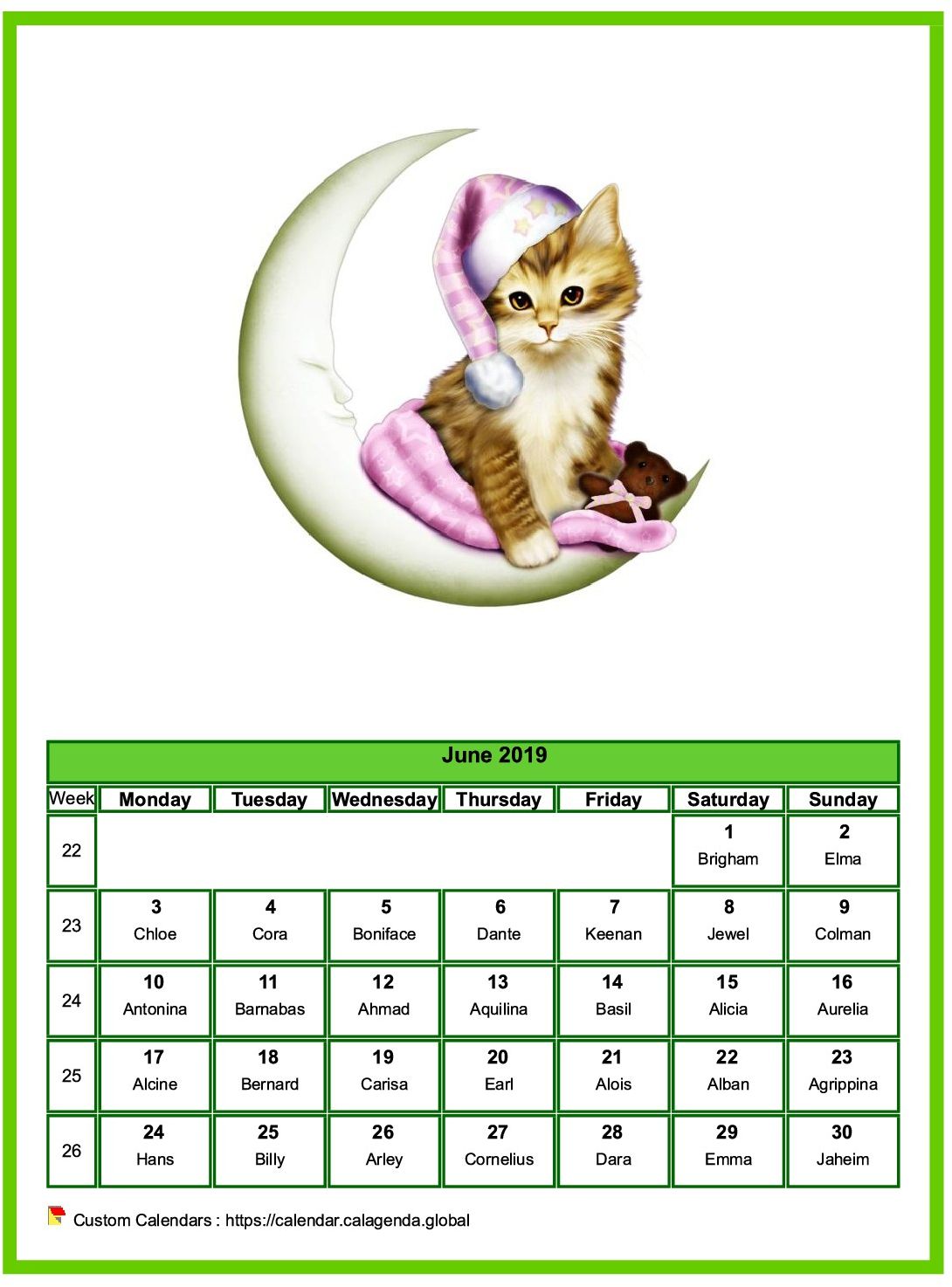 Calendar June 2019 cats