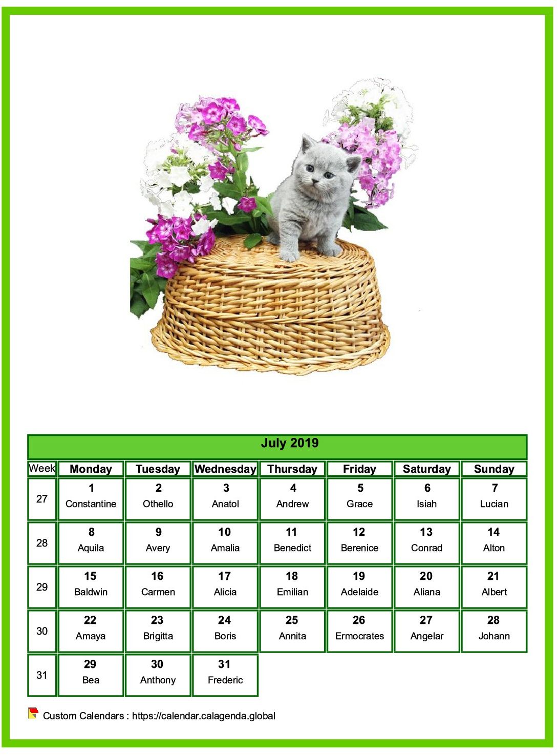 Calendar July 2019 cats