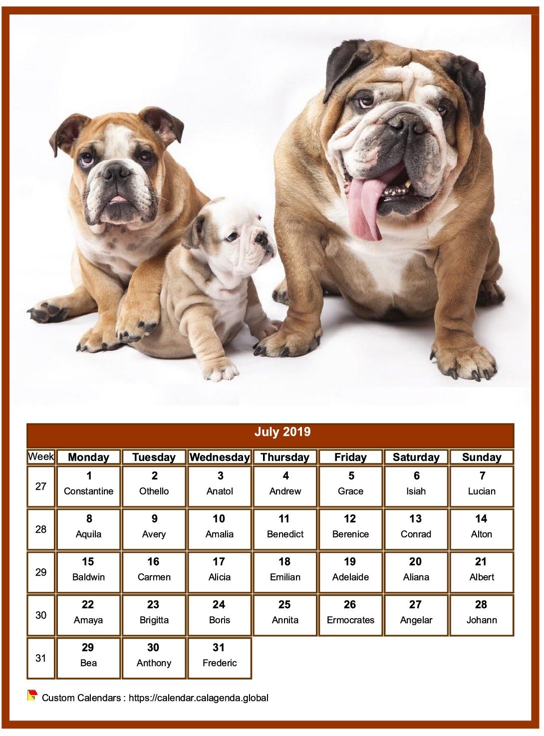Calendar July 2019 dogs