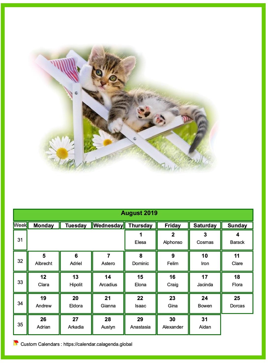 Calendar August 2019 cats