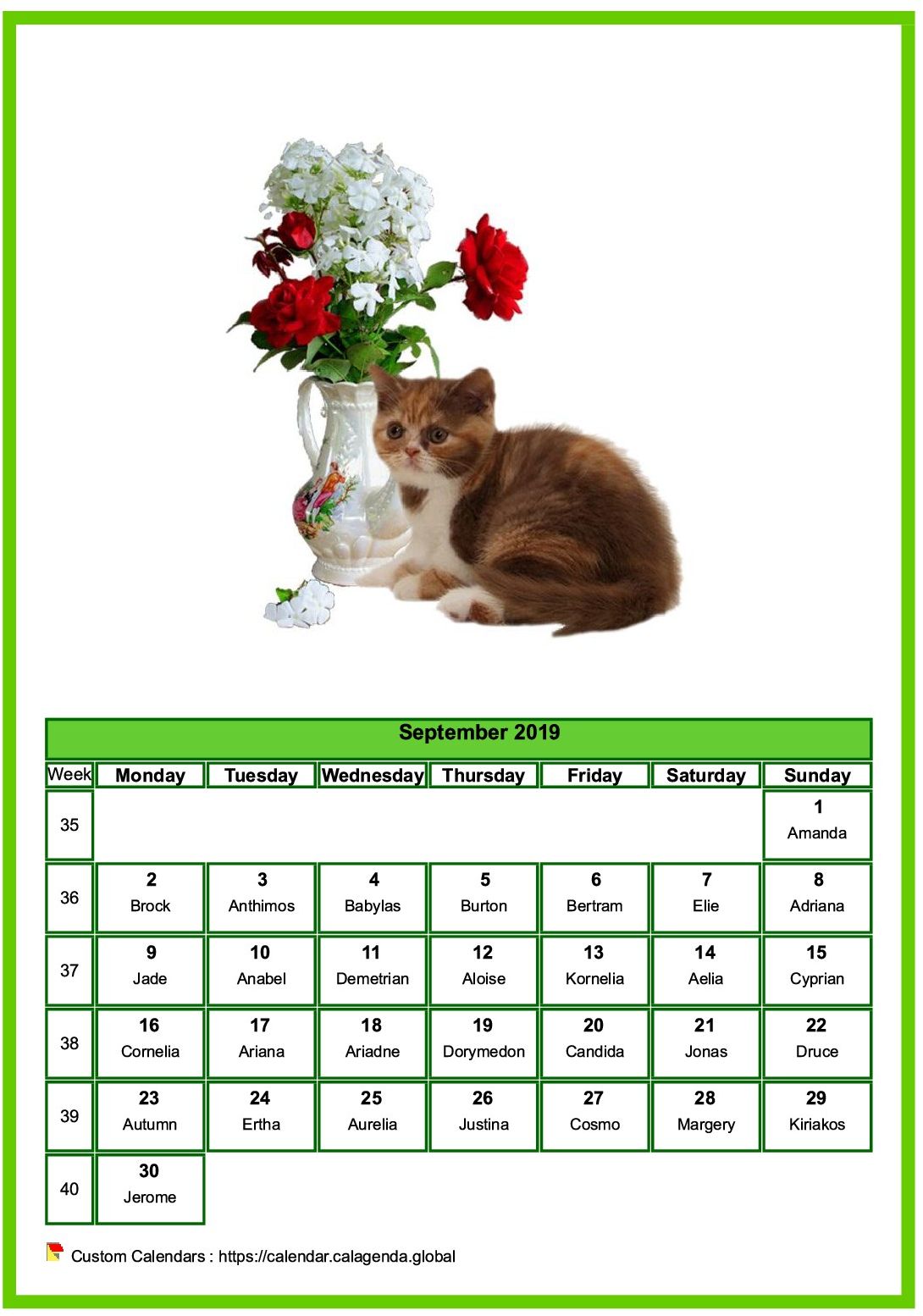 Calendar september 2019 cats