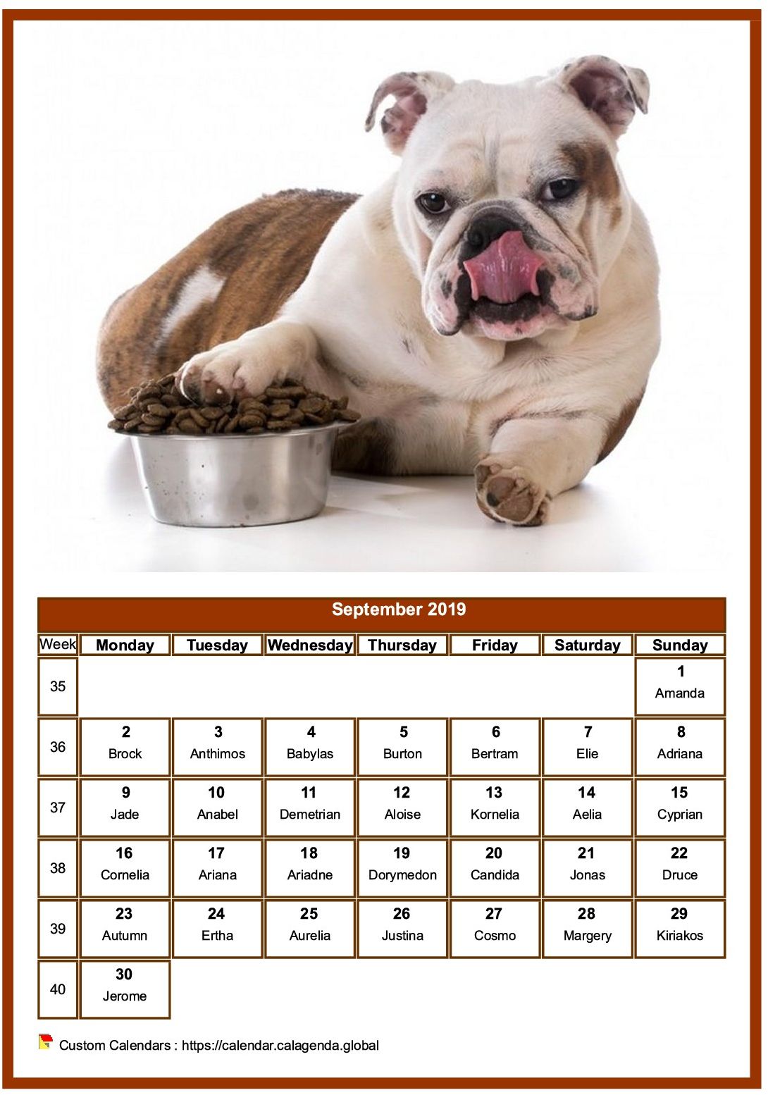 Calendar September 2019 dogs