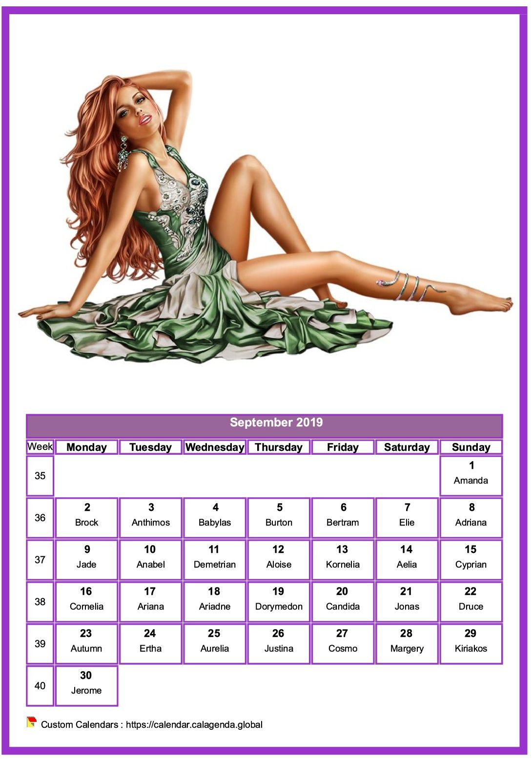 Calendar September 2019 women