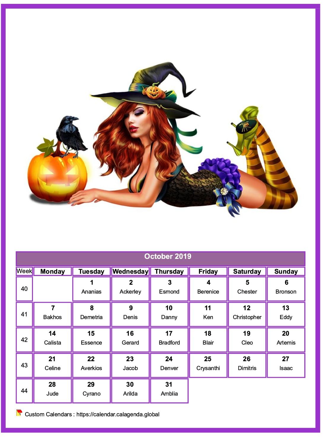Calendar October 2019 women